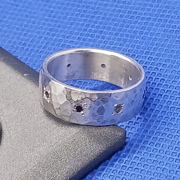 Sterling Silver Hammered Wide Band with Multi Color Stones - Picture 8 of 9